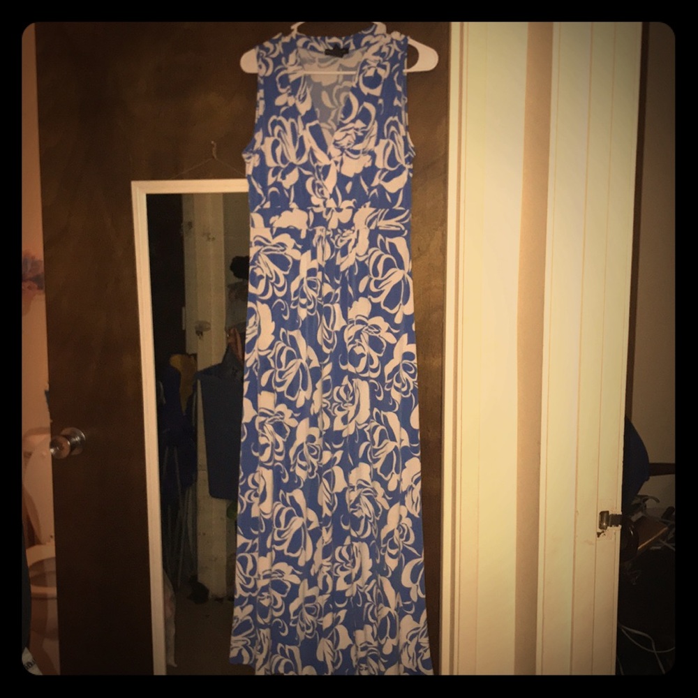 Blue and white tank top maxi dress